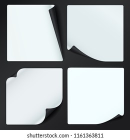Set of white, black note notebook paper with curled corners for text or advertising message