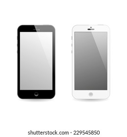 Set of white and black realistic vector smart phones