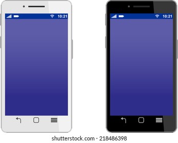 Set of white and black smartphones.
