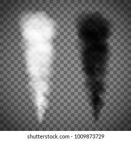 Set of white and black smoke on a transparent background. Stock vector illustration.