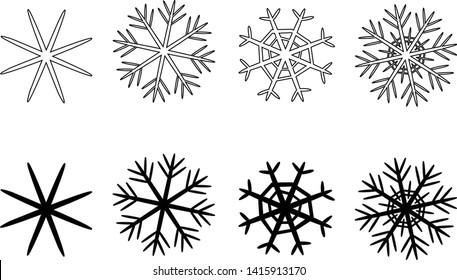 Set of white and black snowflakes