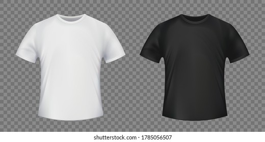 Set of white and black t-shirt. Template isolated on transparent background. Vector illustration.