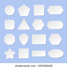 Set of white blank button for apps and website. White geometric shapes in a trendy soft 3D style with shadow.