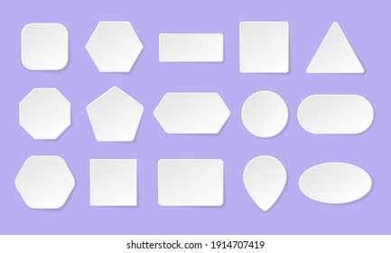 Set of white blank button for apps and website. White geometric shapes in a trendy soft 3D style with shadow.