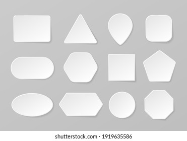 Set of white blank button for apps and website. White geometric shapes in a trendy soft 3D style with shadow.