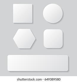 Set of white blank button. Round square rounded buttons