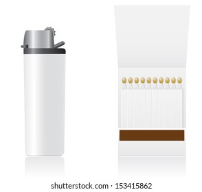 set of white blank lighter and matches vector illustration isolated on background