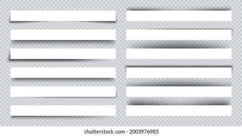 Juego de sobras de papel blanco con sombras. Divisores de página en el fondo a cuadros. Realista efecto de sombra transparente. Elemento para el diseño. Ilustración vectorial.