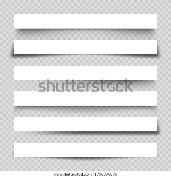 Set of white blank paper\
scraps with shadows. Page dividers on checkered background.\
Realistic transparent shadow effect. Element for design. Vector\
illustration.