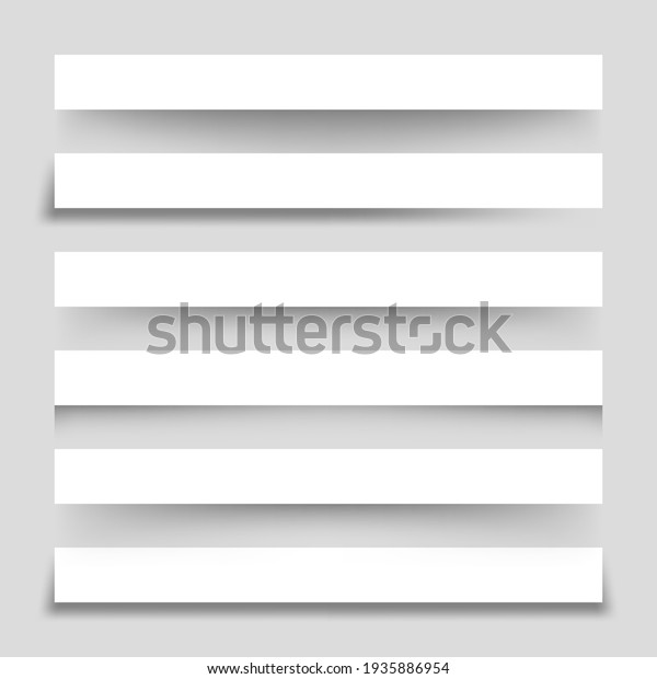 Set of white blank paper\
scraps with shadows. Page dividers on gray background. Realistic\
transparent shadow effect. Element for design. Vector\
illustration.