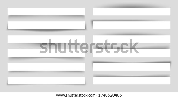 Set of white blank paper\
scraps with shadows. Page dividers on gray background. Realistic\
transparent shadow effect. Element for design. Vector\
illustration.
