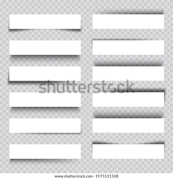 Set of white blank paper\
scraps with shadows. Page dividers on checkered background.\
Realistic transparent shadow effect. Element for design. Vector\
illustration.
