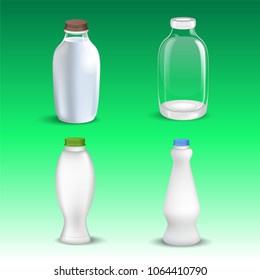 Set of white blank realistic dairy packaging including plastic bottles and carton packets isolated vector illustration