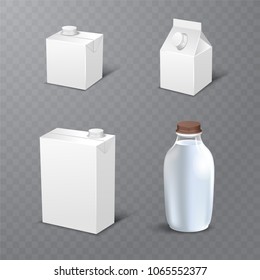 Set of white blank realistic dairy packaging including plastic bottles and carton packets isolated vector illustration