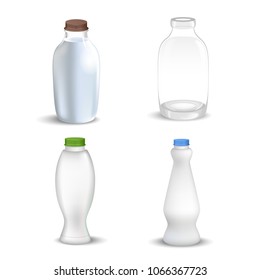 Set of white blank realistic dairy packaging including plastic bottles and carton packets isolated vector illustration