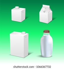 Set of white blank realistic dairy packaging including plastic bottles and carton packets isolated vector illustration