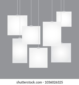 Set of white blank square paper leaves on a light gray background, vector layout. Flat design.