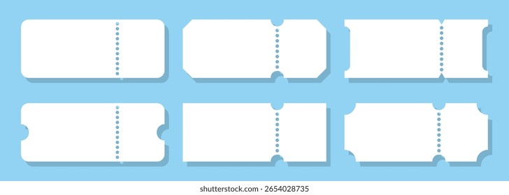 Set of white blank tickets with perforated edges for event designs