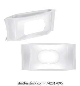 Set of white blank wet wipes packaging mock up. Vector 3d package illustration for your design