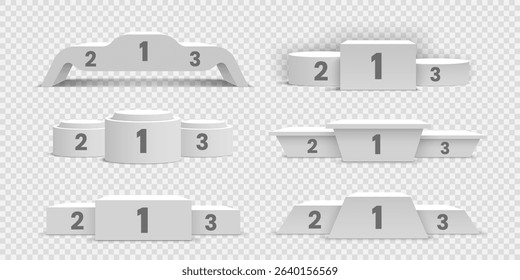 Set of white blank winners podiums. Pedestals. Vector illustration.