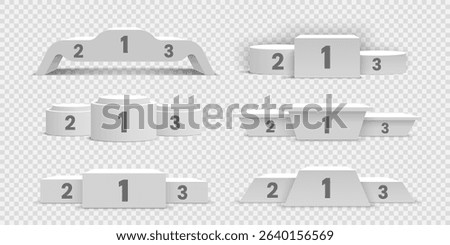 Set of white blank winners podiums. Pedestals. Vector illustration.