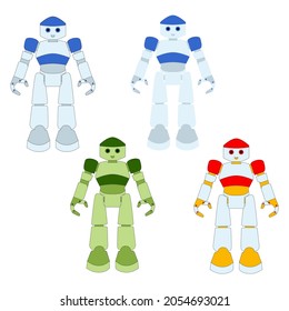 Robot amarillo rojo verde azul blanco o blanco juguete aislado lindo dibujo animado moderno tecnológicamente	