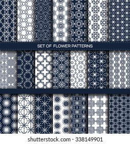 Set of white and blue patterns. Scrapbook design elements. 21 different contrasty patterns can be used for wallpaper, pattern fills, web page,background, surface. Part 3