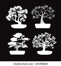 Set of White Bonsai Trees.
