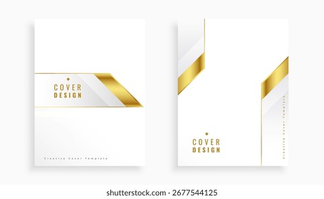 Conjunto de diseño de portada de folleto blanco con Vector de tacto dorado