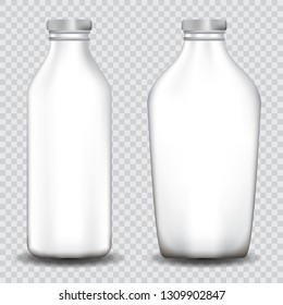 Set of white bottles isolated on transparent background.