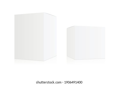 Set of white box mockup. Cosmetics product package mock up. Vector 3D illustration isolated white background.