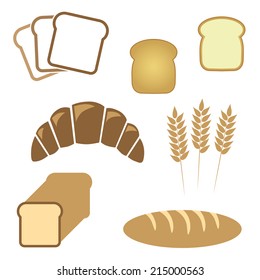 Set of white bread, bakery icons on white background. Vector illustration