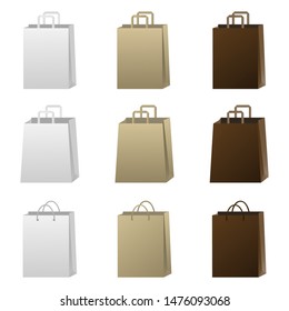 Set of white, brown and dark brown paper shopping bags.Vector illustration on white background.