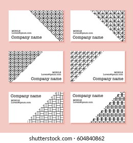 Set of white business cards with geometrical texture. Vector pattern are seamless and make mask for easy editing
