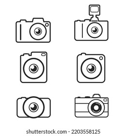 conjunto de iconos de cámara blanca, paquete de iconos de fotografía, conjunto de iconos multimedia. Icono de vector de contorno plano.