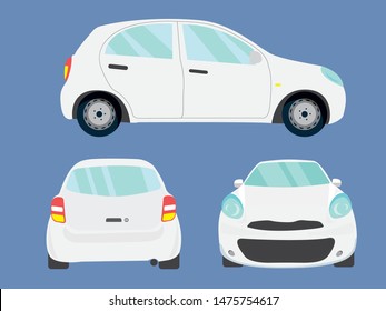 Set of white car view on blue backgruond,illustration vector