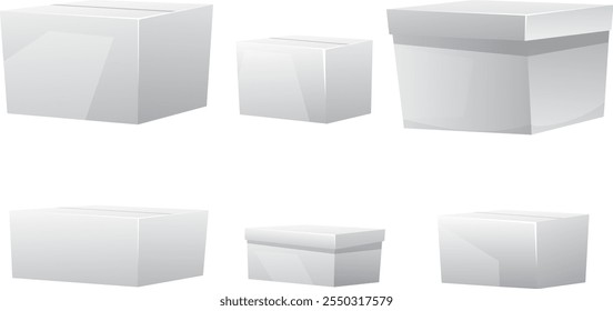 conjunto de caixas de cartão branco de diferentes tamanhos, caixas de papel. Ilustração do vetor de estoque