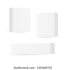 Set white cardboard boxes mockups. Vector illustration
