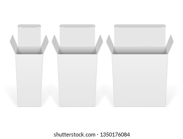 Set of white cardboard boxes mockups. Vector illustration