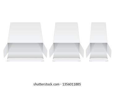 Set of white cardboard boxes mockups. Vector illustration