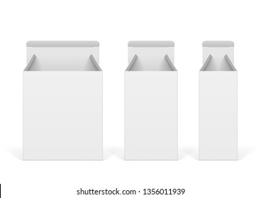 Set of white cardboard boxes mockups. Vector illustration