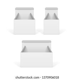 Set of white cardboard boxes mockups. Vector illustration