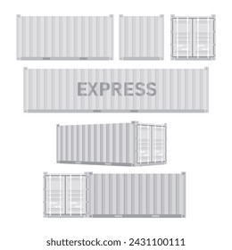 Set white cargo containers. Freight Shipping, delivery and transportation. Vector illustration