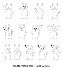 A set of white cat with white background