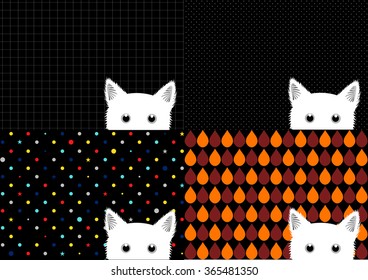 Set White Cat Background Vector Illustration