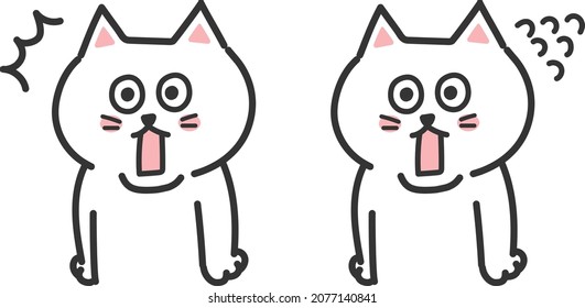 Set of white cats being so surprised. Vector illustration isolated on white background.