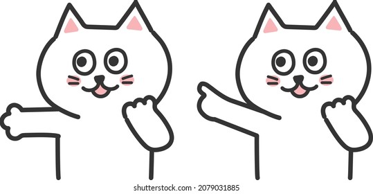 Set of white cats introducing someone. Vector illustration isolated on white background.