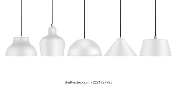 Set of White Ceiling Hanging Lamps Isolated on White Background. Vector Illustration