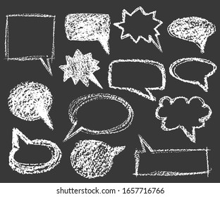 set of white chalk cartoon bubble speech elements in variety