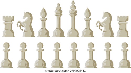 set of white chess pieces bishop pawn king queen rook